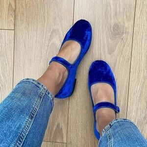 Mary Jane Tbilisi Handmade Blue Velvet Mary Jane Flats 39/8